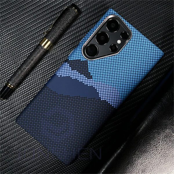 Luxury Premium Luminous Carbon Pixels Stand Holder Wireless Charging Hard PC Shockproof Case Cover For Samsung S23 Ultra/S24 Ultra - Image 5