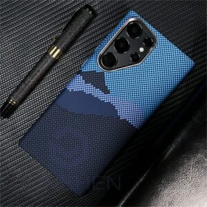 Luxury Premium Luminous Carbon Pixels Stand Holder Wireless Charging Hard PC Shockproof Case Cover For Samsung S23 Ultra/S24 Ultra