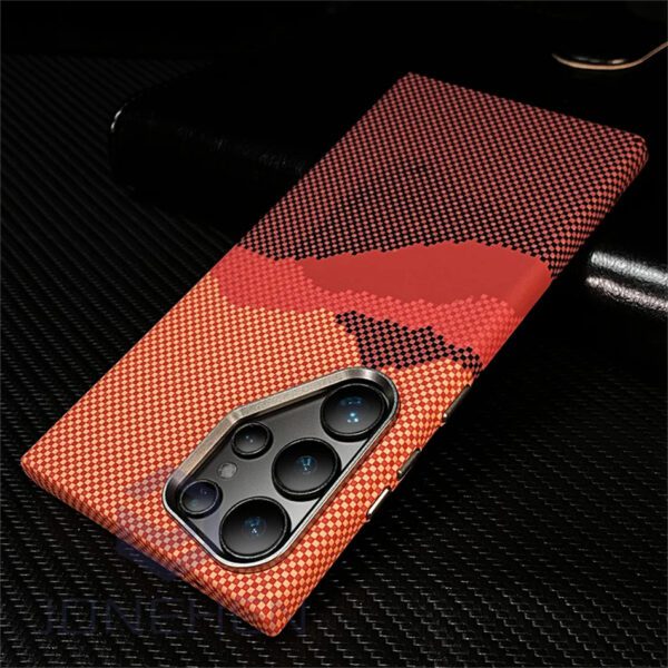 Luxury Premium Luminous Carbon Pixels Stand Holder Wireless Charging Hard PC Shockproof Case Cover For Samsung S23 Ultra/S24 Ultra - Image 4