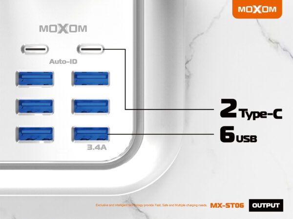 Moxom MX-ST24 12 IN 1 PD With 4 Universal Socket Multi Devices 20W 2 Meter Power Strip - Image 6